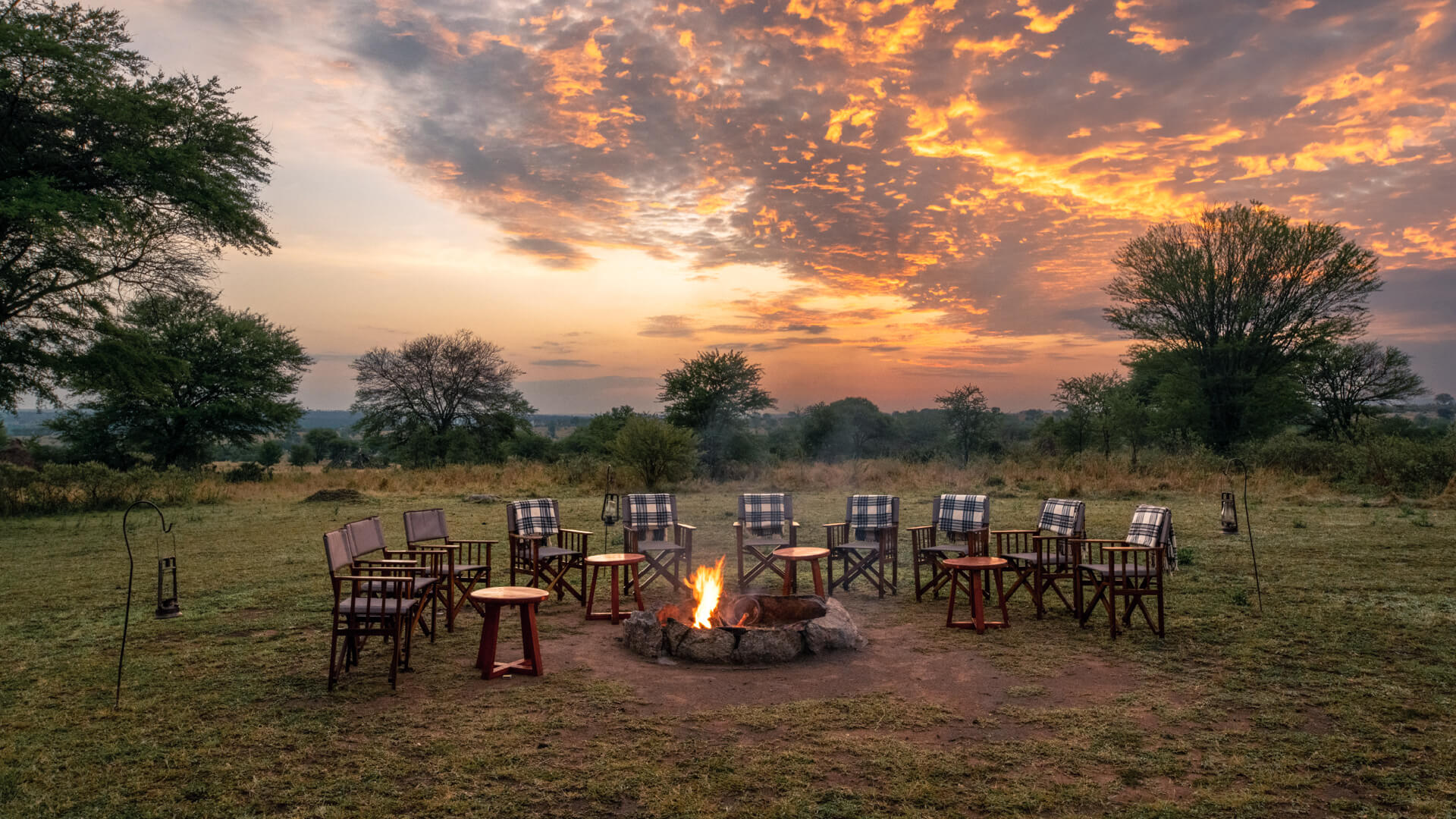 Luxury safari camp beneath the African night sky