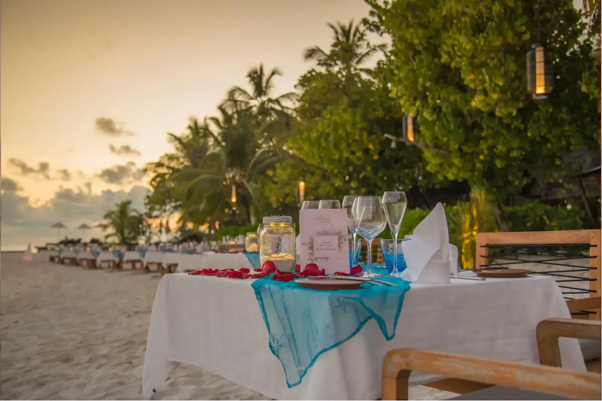 Romantic honeymoon sunset in Tanzania with champagne